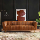 Ava Cognac Genuine Italian Leather Channel Tufted Sofa from Ashcroft Furniture - Luna Furniture