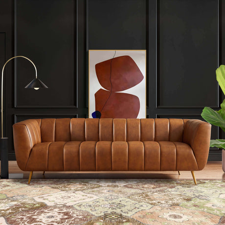 Ava Cognac Genuine Italian Leather Channel Tufted Sofa from Ashcroft Furniture - Luna Furniture