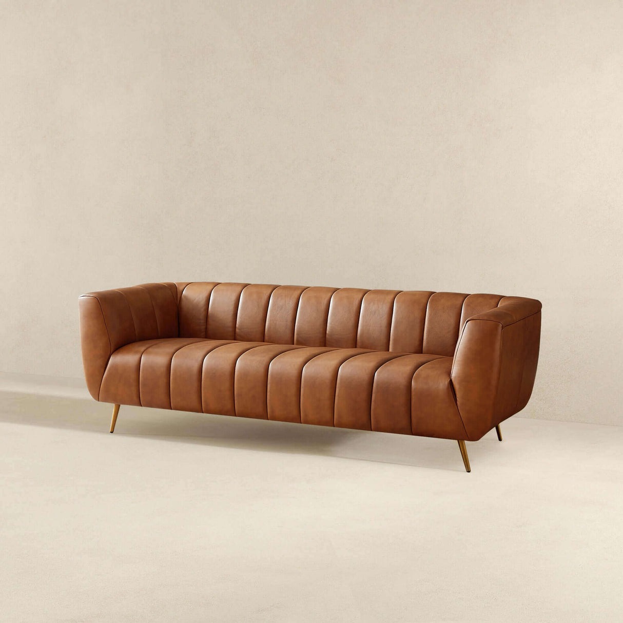 Ava Cognac Genuine Italian Leather Channel Tufted Sofa from Ashcroft Furniture - Luna Furniture