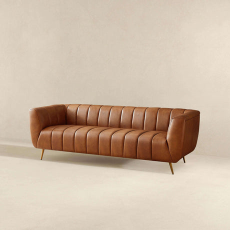 Ava Cognac Genuine Italian Leather Channel Tufted Sofa from Ashcroft Furniture - Luna Furniture