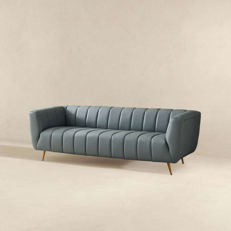 LaMattina Genuine Italian Blue Leather Channel Tufted Sofa from Ashcroft Furniture - Luna Furniture