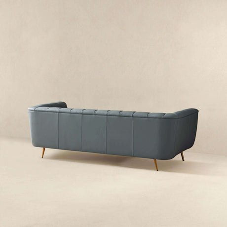 LaMattina Genuine Italian Blue Leather Channel Tufted Sofa from Ashcroft Furniture - Luna Furniture
