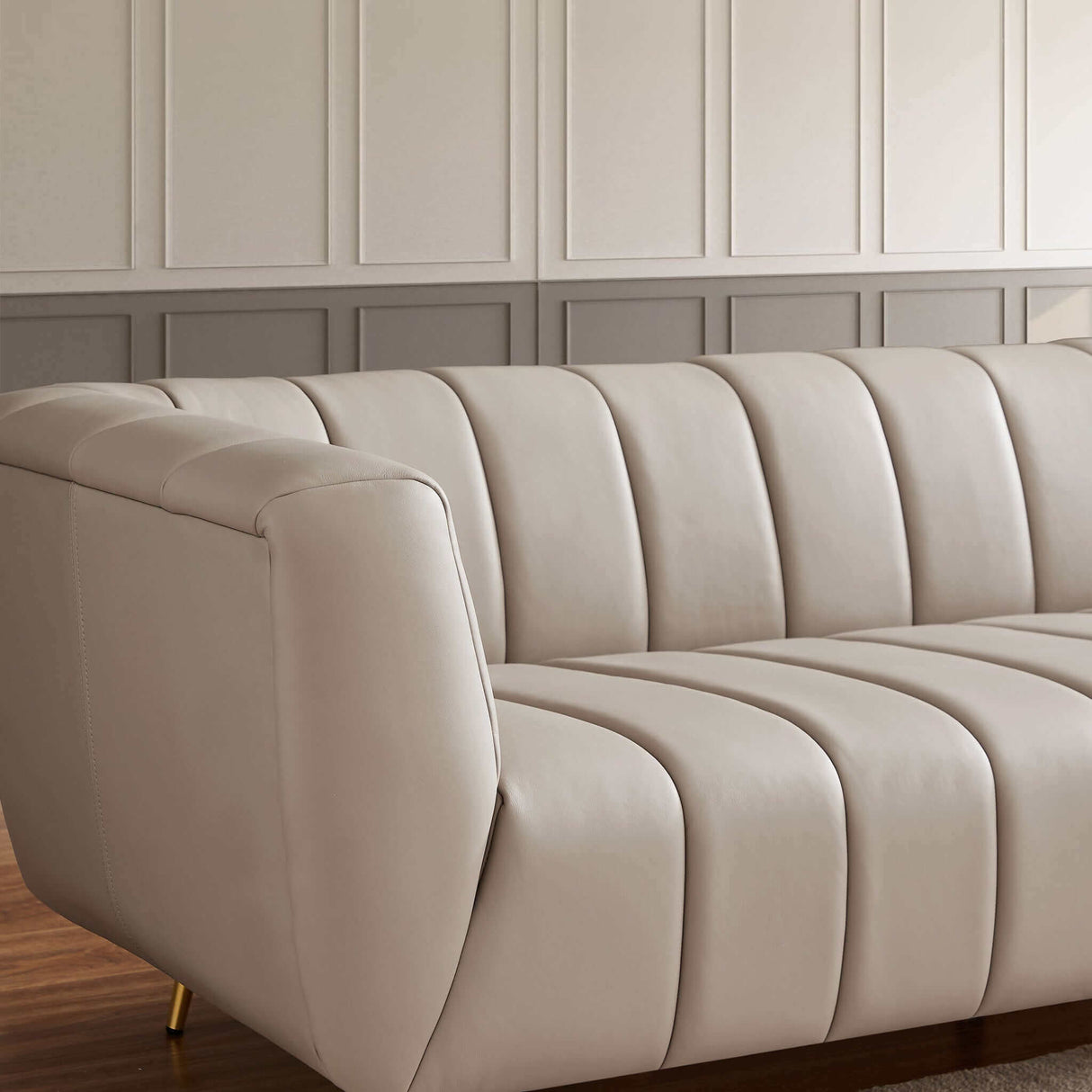 LaMattina Gray Genuine Leather Channel Tufted Sofa from Ashcroft Furniture - Luna Furniture