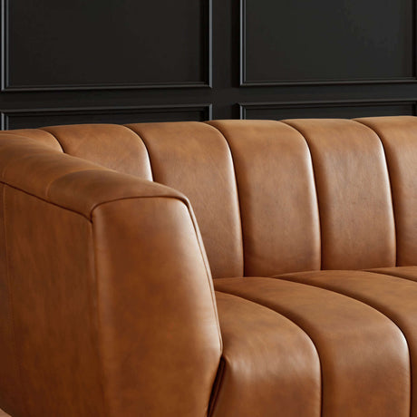 Ava Cognac Genuine Italian Leather Channel Tufted Sofa from Ashcroft Furniture - Luna Furniture