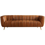 Ava Cognac Genuine Italian Leather Channel Tufted Sofa from Ashcroft Furniture - Luna Furniture