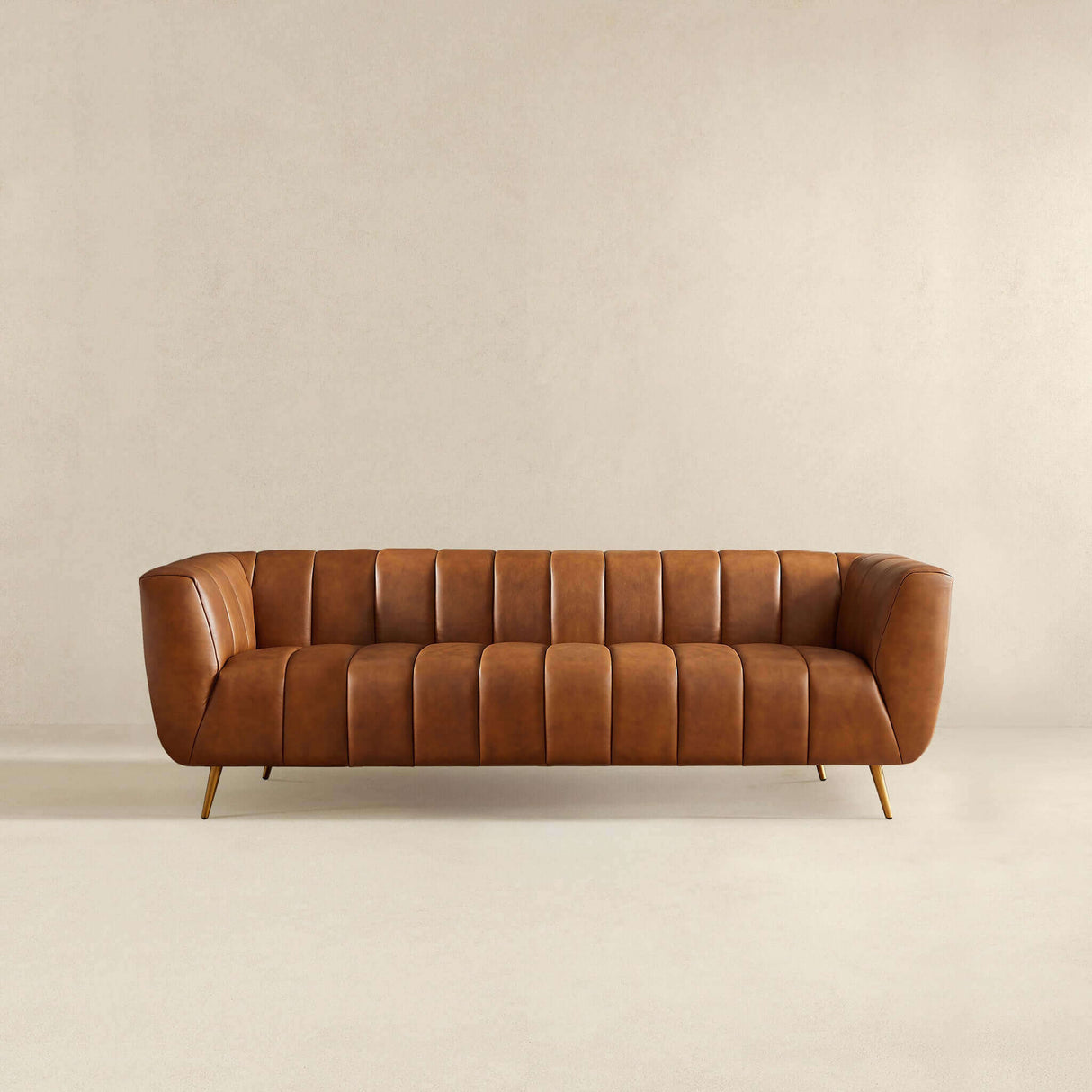 Ava Cognac Genuine Italian Leather Channel Tufted Sofa from Ashcroft Furniture - Luna Furniture