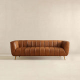 Ava Cognac Genuine Italian Leather Channel Tufted Sofa from Ashcroft Furniture - Luna Furniture