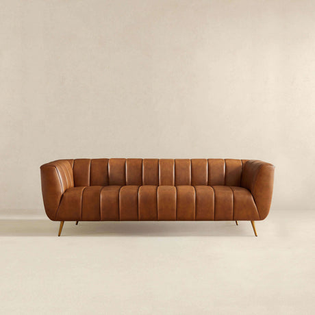 Ava Cognac Genuine Italian Leather Channel Tufted Sofa from Ashcroft Furniture - Luna Furniture