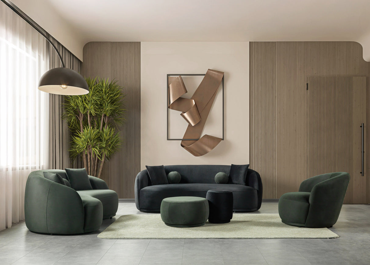 Cloe Green Velvet Round Ottoman from Nova Furniture - Luna Furniture