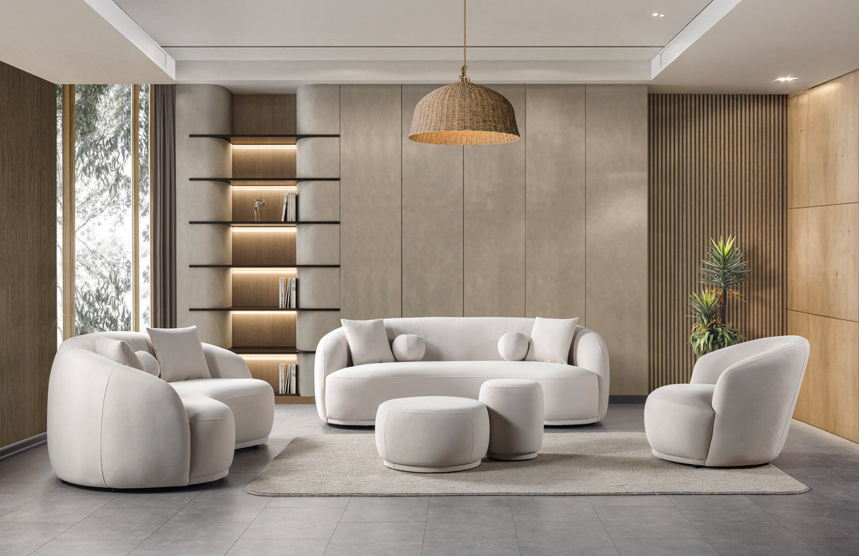 Cloe Ivory Velvet Round Ottoman from Nova Furniture - Luna Furniture