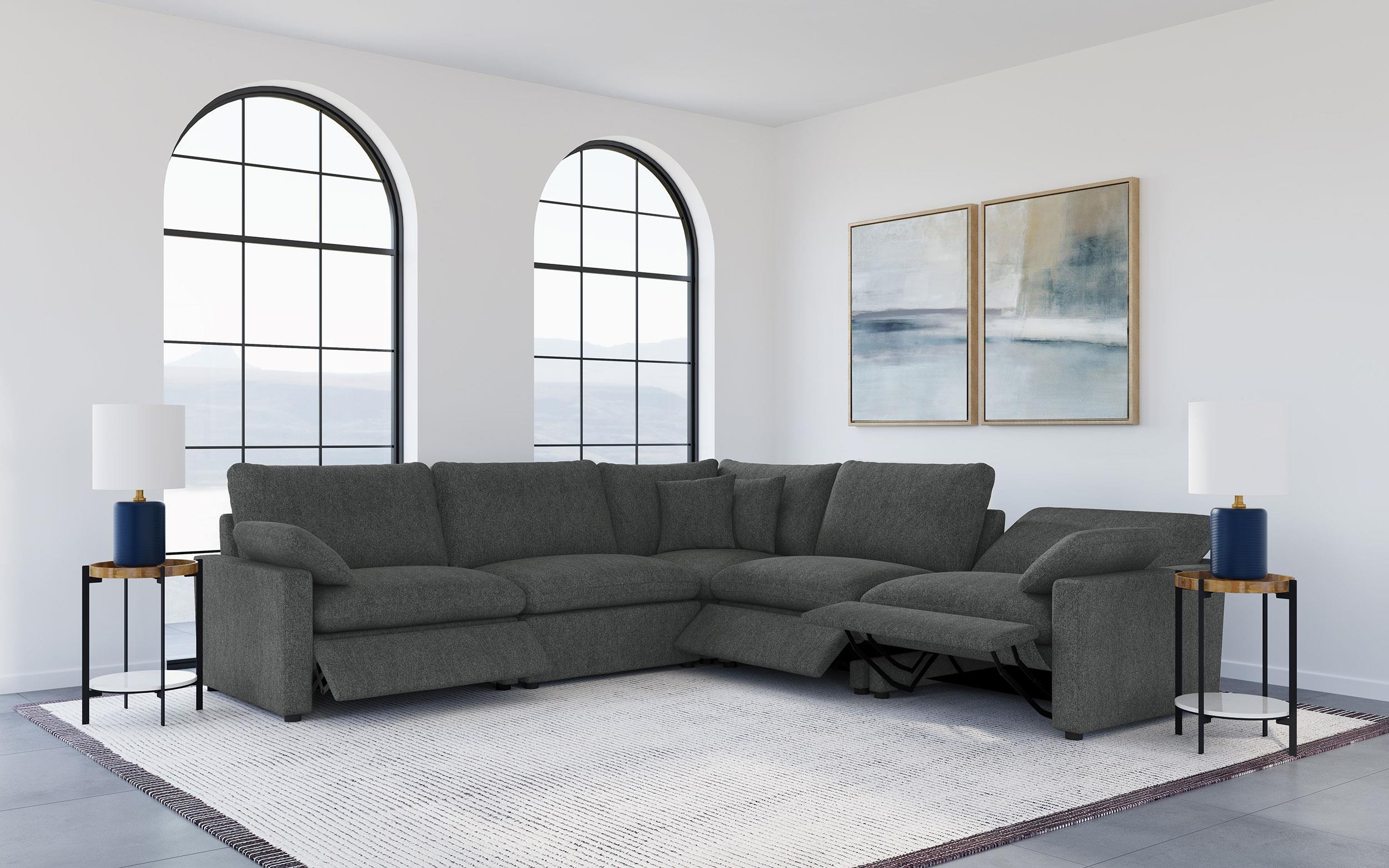 Collins Dark Gray 5-Piece Modular Power Reclining Sectional – Luna