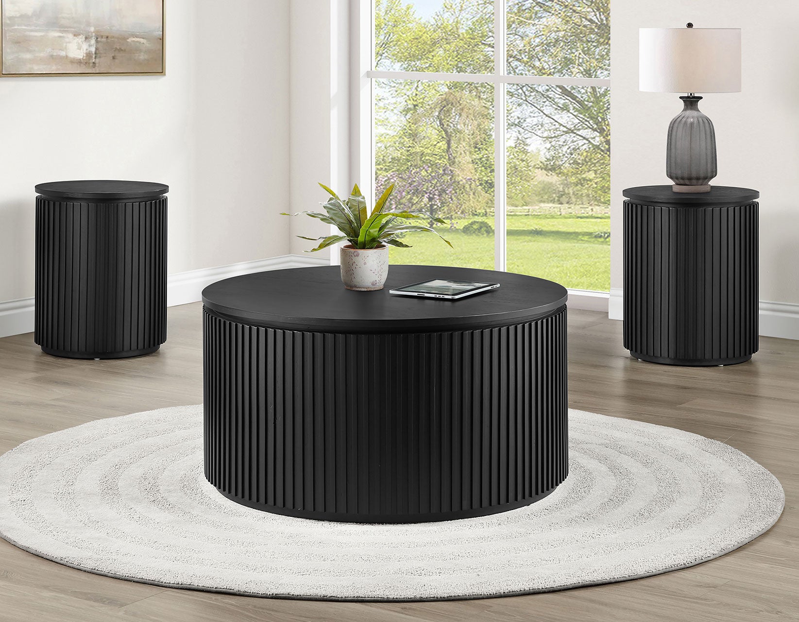 Colvin 36″ Round Castered Coffee Table, Black Finish – Luna Furniture