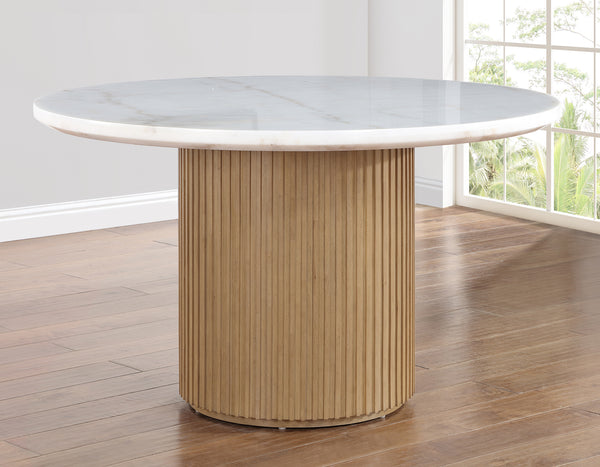 Colvin Toffee 52″ Round White Marble Top Dining Table