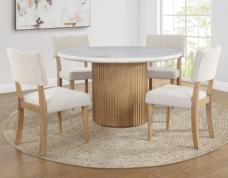 Colvin Toffee/White Round Marble Top Dining Room Set from Steve Silver - Luna Furniture