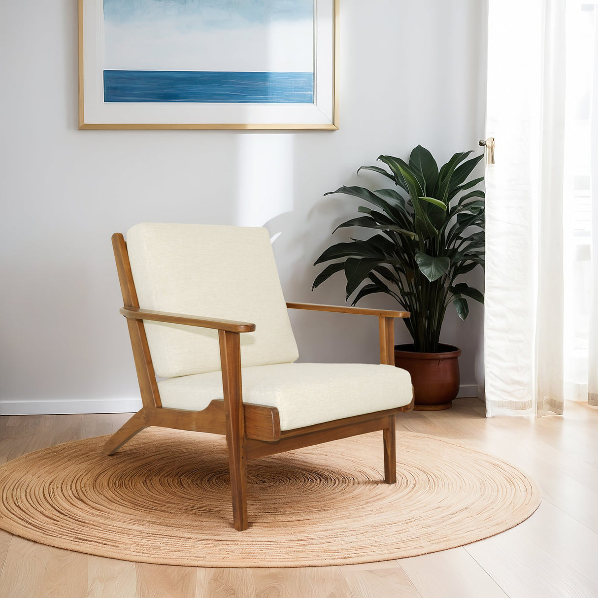 Connor Cream Linen Solid Wood Lounge Chair from Midinmod - Luna Furniture