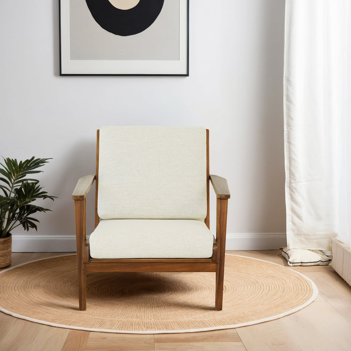 Connor Cream Linen Solid Wood Lounge Chair from Midinmod - Luna Furniture