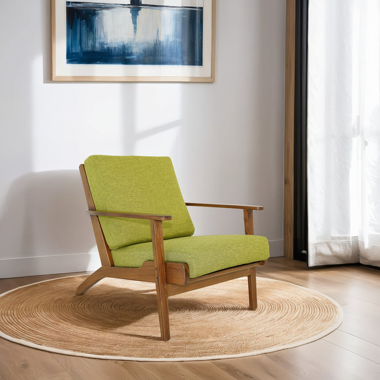 Connor Pistachio Green Linen Solid Wood Lounge Chair from Midinmod - Luna Furniture