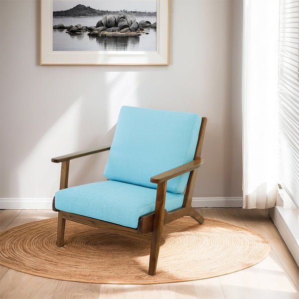 Connor Sky Blue Linen Solid Wood Lounge Chair