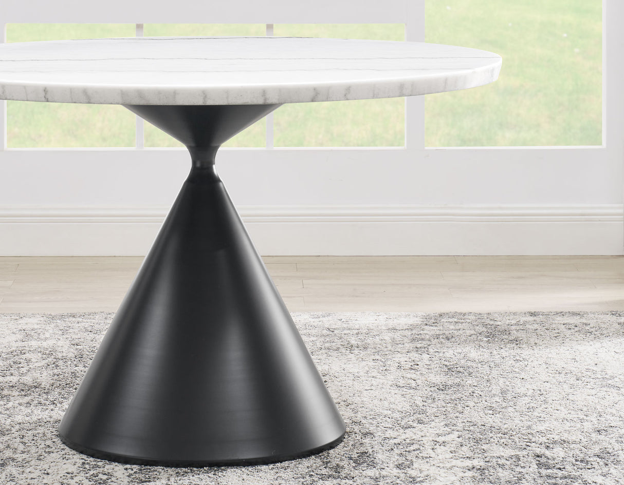 Conrad 48″ White Marble Top Dining Table with Black Conical Base from Steve Silver - Luna Furniture