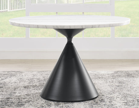 Conrad 48″ White Marble Top Dining Table with Black Conical Base from Steve Silver - Luna Furniture