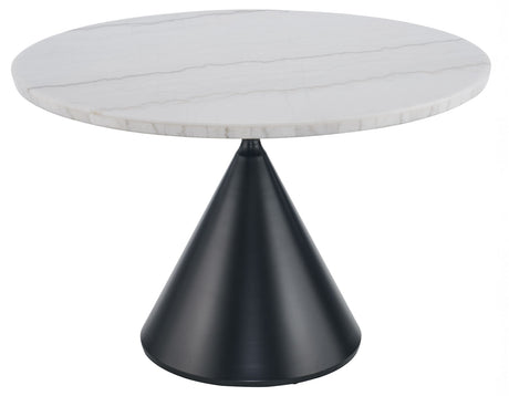 Conrad 48″ White Marble Top Dining Table with Black Conical Base from Steve Silver - Luna Furniture