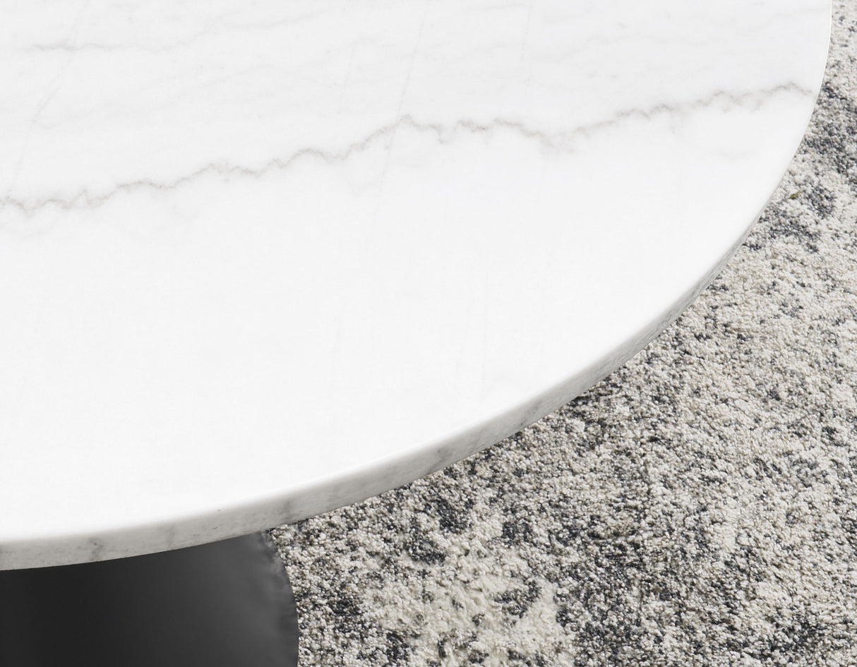 Conrad 48″ White Marble Top Dining Table with Black Conical Base from Steve Silver - Luna Furniture
