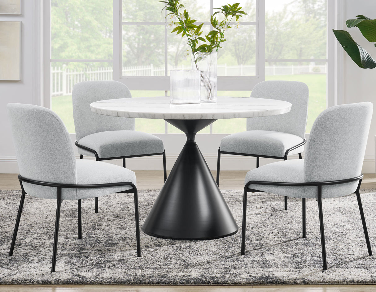 Conrad 48″ White Marble Top Dining Table with Black Conical Base from Steve Silver - Luna Furniture