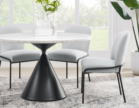 Conrad 48″ White Marble Top Dining Table with Black Conical Base from Steve Silver - Luna Furniture