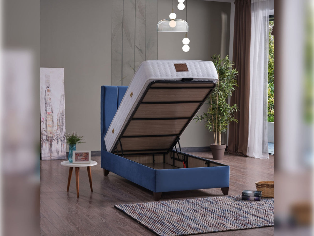 Cordoba Full Storage Bed With Headboard in Light Blue from Furnia - Luna Furniture