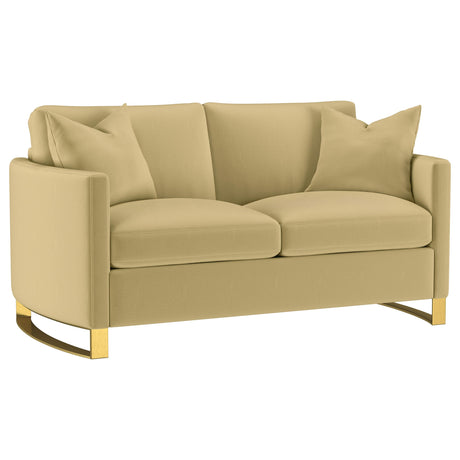 Corliss Camel Velvet Curved Track Arm Loveseat from Coaster - Luna Furniture