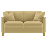 Corliss Camel Velvet Curved Track Arm Loveseat from Coaster - Luna Furniture