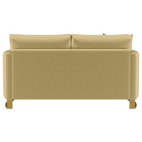 Corliss Camel Velvet Curved Track Arm Loveseat from Coaster - Luna Furniture