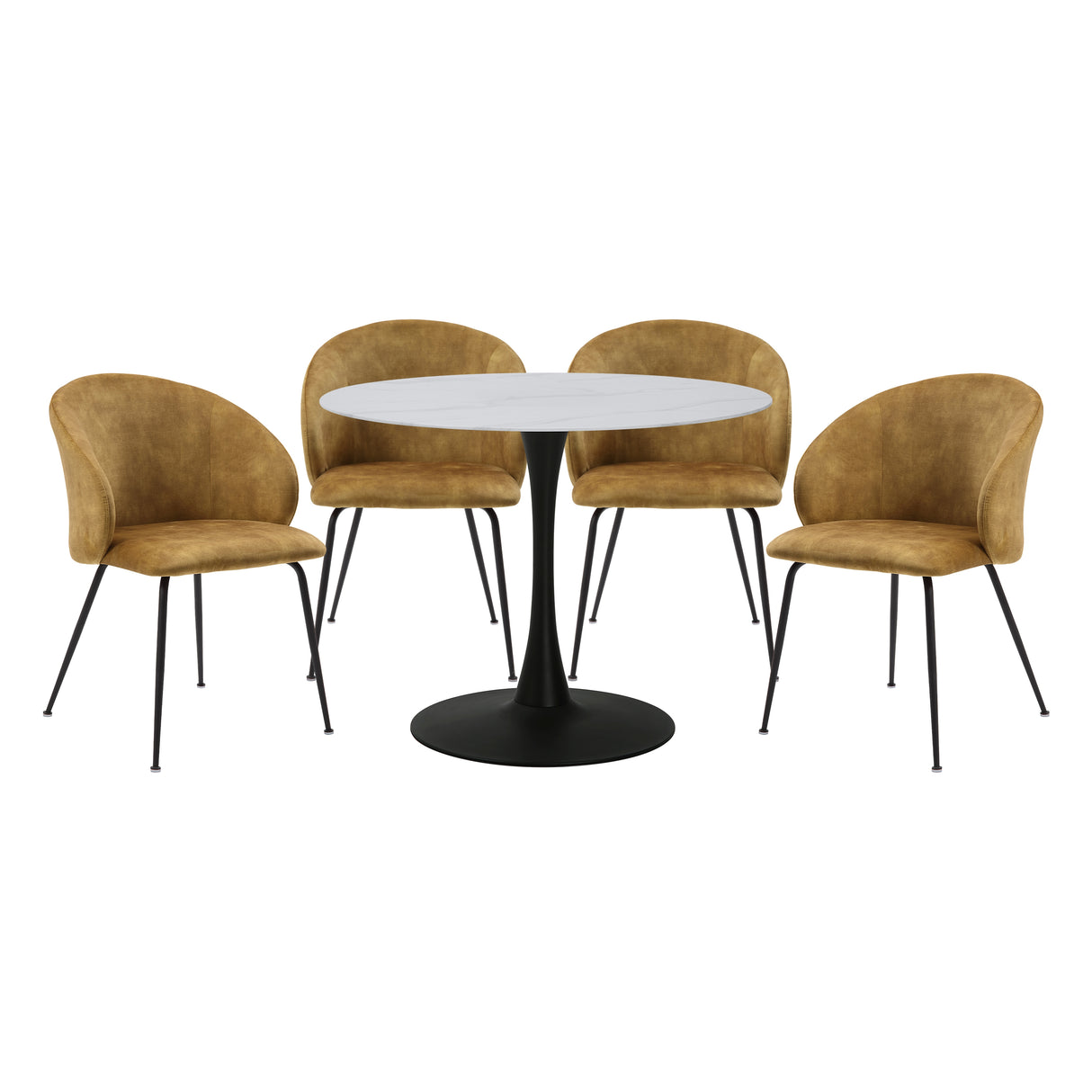 Cosimo Mustard 5-Piece Marble Print Tempered Glass-Top Round Dining Set from Homelegance - Luna Furniture