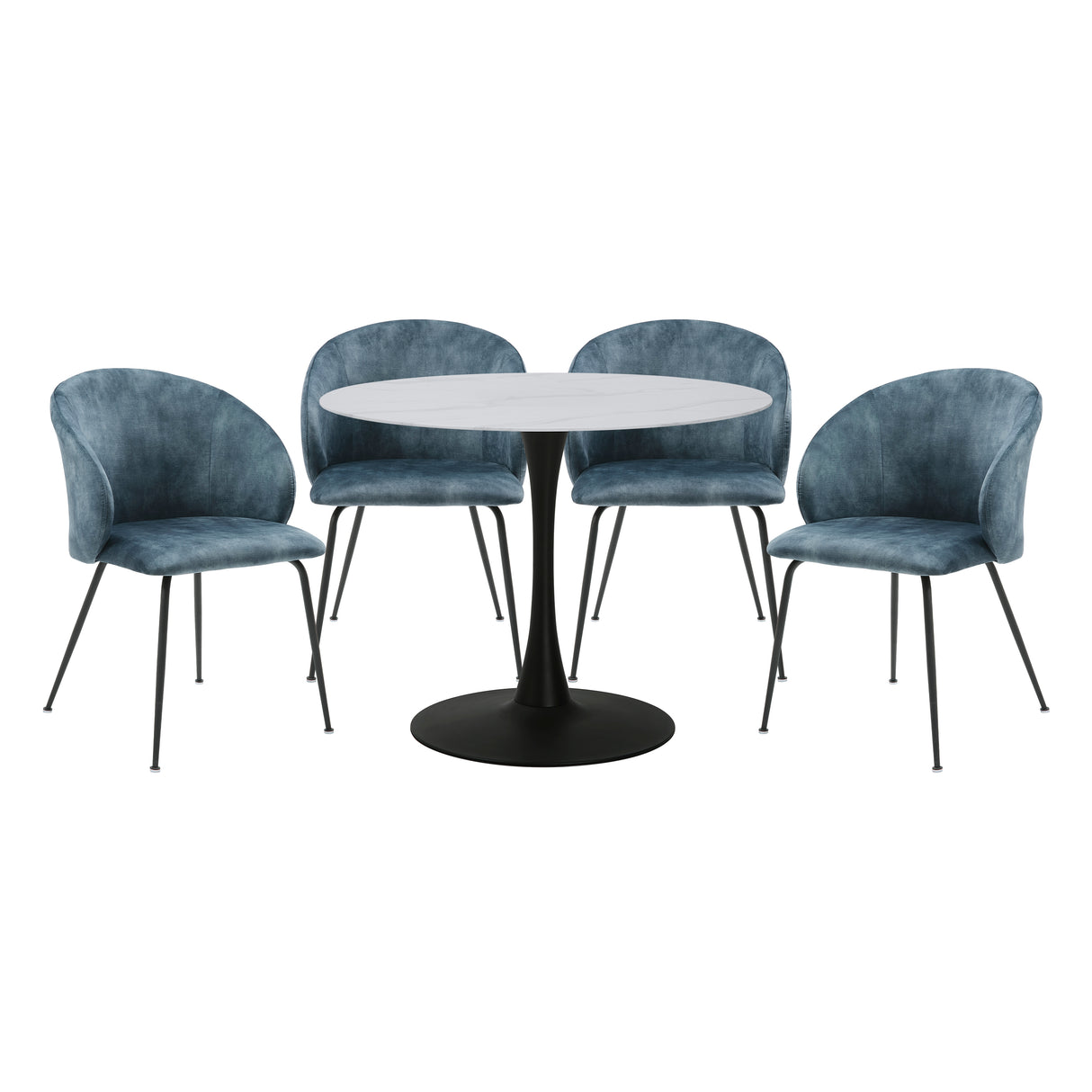Cosimo Teal 5-Piece Marble Print Tempered Glass-Top Round Dining Set from Homelegance - Luna Furniture