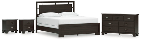 Covetown California King Panel Bed with Dresser and 2 Nightstands in Dark Brown from Ashley - Luna Furniture