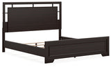 Covetown California King Panel Bed with Mirrored Dresser, Chest and 2 Nightstands in Dark Brown from Ashley Furniture - Luna Furniture