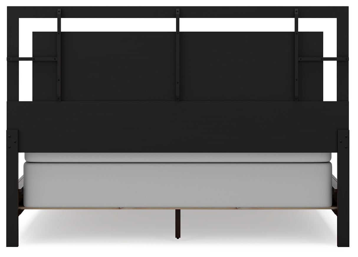 Covetown California King Panel Bed with Mirrored Dresser, Chest and 2 Nightstands in Dark Brown from Ashley Furniture - Luna Furniture