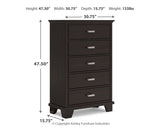 Covetown California King Panel Bed with Mirrored Dresser, Chest and Nightstand in Dark Brown from Ashley Furniture - Luna Furniture