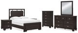 Covetown Full Panel Bed with Mirrored Dresser, Chest and 2 Nightstands in Dark Brown from Ashley - Luna Furniture