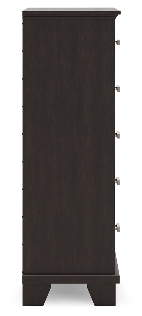 Covetown Full Panel Bed with Mirrored Dresser, Chest and Nightstand in Dark Brown from Ashley - Luna Furniture