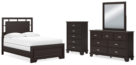 Covetown Full Panel Bed with Mirrored Dresser and Chest in Dark Brown from Ashley - Luna Furniture