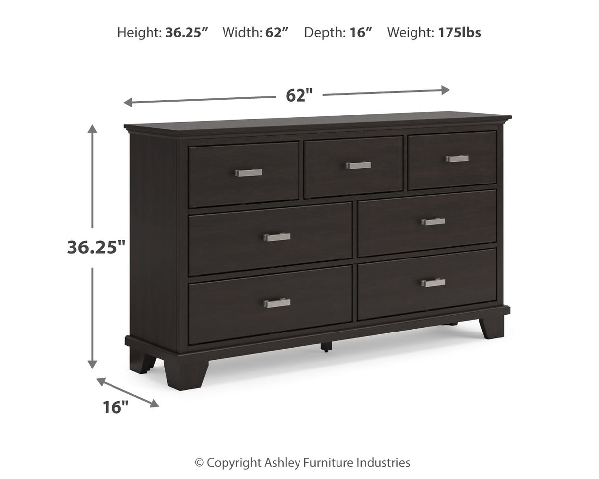 Covetown King Panel Bed with Dresser and 2 Nightstands in Dark Brown from Ashley - Luna Furniture