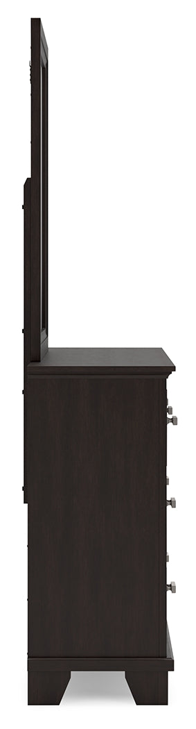 Covetown King Panel Bed with Mirrored Dresser and 2 Nightstands in Dark Brown from Ashley - Luna Furniture