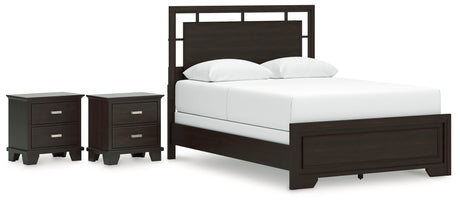 Covetown Queen Panel Bed with 2 Nightstands in Dark Brown from Ashley - Luna Furniture