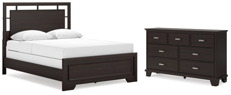 Covetown Queen Panel Bed with Dresser in Dark Brown from Ashley - Luna Furniture