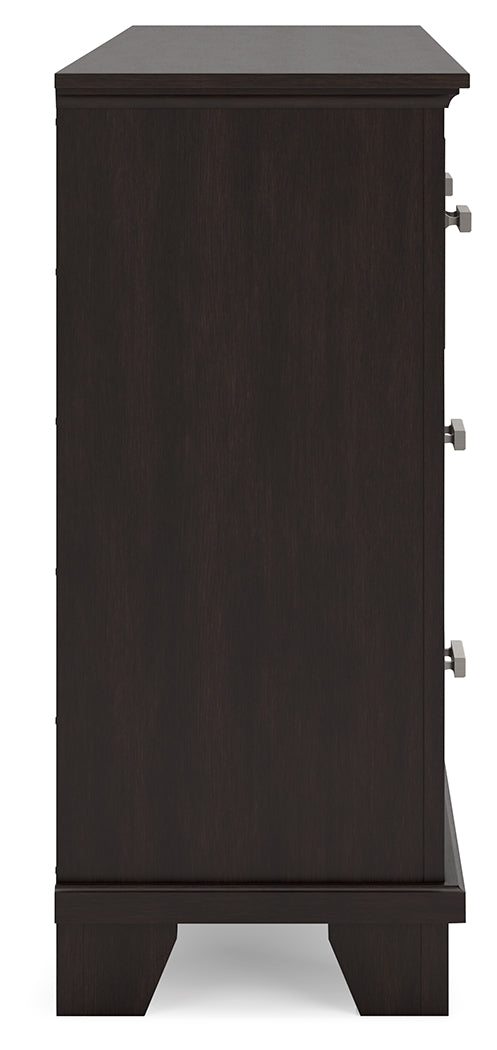 Covetown Queen Panel Bed with Dresser in Dark Brown from Ashley Furniture - Luna Furniture