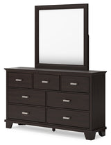 Covetown Queen Panel Bed with Mirrored Dresser and Nightstand in Dark Brown from Ashley - Luna Furniture