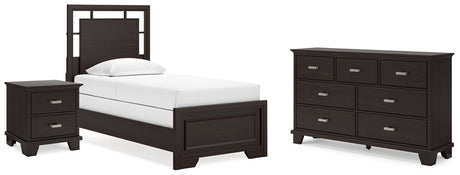 Covetown Twin Panel Bed with Dresser and Nightstand in Dark Brown from Ashley - Luna Furniture