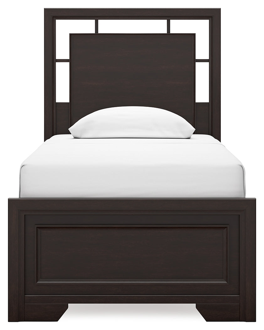 Covetown Twin Panel Bed with Dresser in Dark Brown from Ashley Furniture - Luna Furniture