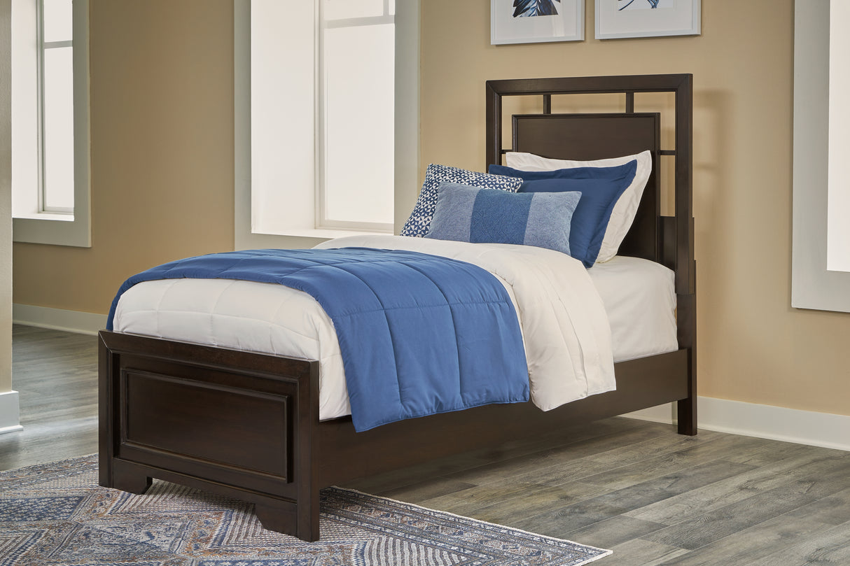 Covetown Twin Panel Bed with Dresser in Dark Brown from Ashley Furniture - Luna Furniture